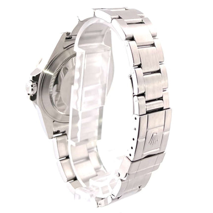 Rückseite des Rolex Explorer II Edelstahl Ref. 16570 mit poliertem und satiniertem Gehäuse, Edelstahlarmband und Sicherheitsfaltschließe.