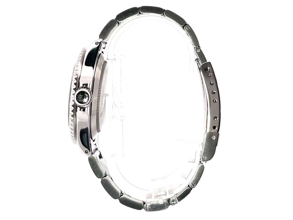 Rolex Submariner Date 16610 Edelstahl Gehäuse, poliert und satiniert, seitliche Ansicht des Gehäuses und Armbands.