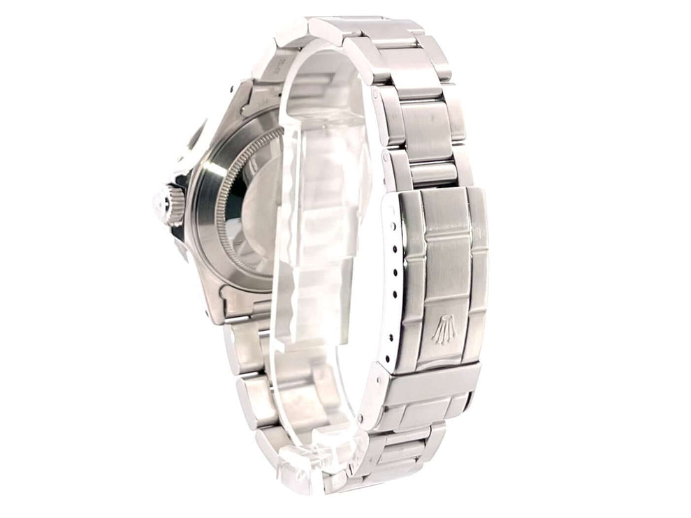 Rückseite des Rolex Submariner Date 16610 L-Serie Edelstahlgehäuses mit Oyster-Armband und Faltschließe.