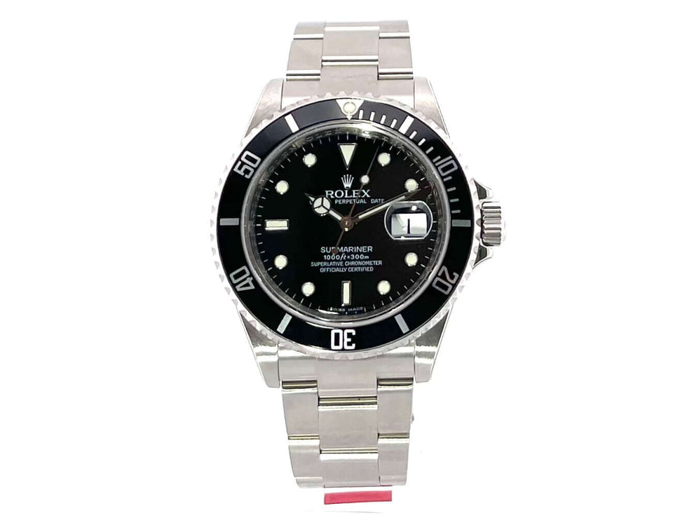 Rolex Submariner Date 16610 Edelstahl Herrenuhr mit schwarzem Zifferblatt und Lünette, 40 mm Gehäuse, Automatikwerk, Oyster Armband