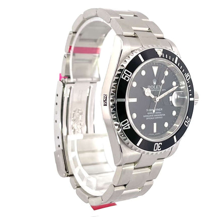 Rolex Submariner Date 16610 Edelstahl Uhr, schwarzes Zifferblatt, drehbare Lünette, Oyster Armband, 2007 Modell, Seitenansicht