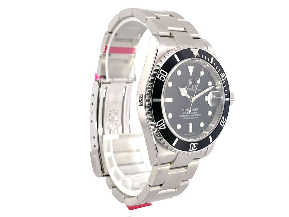 Rolex Submariner Date 16610 Edelstahl Uhr, schwarzes Zifferblatt, drehbare Lünette, Oyster Armband, 2007 Modell, Seitenansicht