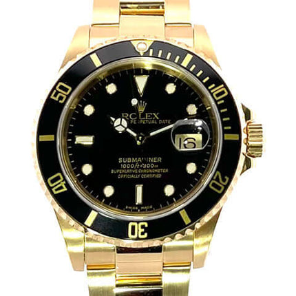 Rolex Submariner Date 16618 in 18 Karat Gelbgold mit schwarzer Lünette und Zifferblatt, Gehäusedurchmesser 40 mm, Oyster Armband