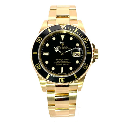 Rolex Submariner Date 16618 Gelbgold, 40 mm Gehäuse, drehbare Lünette, schwarzes Zifferblatt, 18 Karat Gelbgold Oyster-Armband