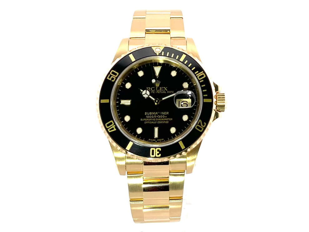 Rolex Submariner Date 16618 Gelbgold, 40 mm Gehäuse, drehbare Lünette, schwarzes Zifferblatt, 18 Karat Gelbgold Oyster-Armband