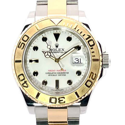 Rolex Yachtmaster 16623 in Edelstahl und Gelbgold mit weißem Zifferblatt, einseitig drehbarer Lünette und Oysterband