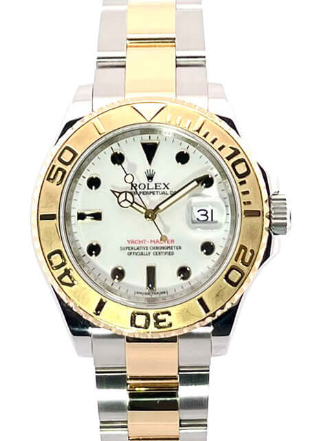 Rolex Yachtmaster 16623 in Edelstahl und Gelbgold mit weißem Zifferblatt, einseitig drehbarer Lünette und Oysterband