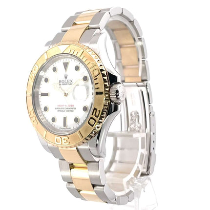 Rolex Yachtmaster 16623 Edelstahl Gelbgold Weiß mit weißem Zifferblatt, poliertem Edelstahlgehäuse und 18 kt Gelbgold Lünette