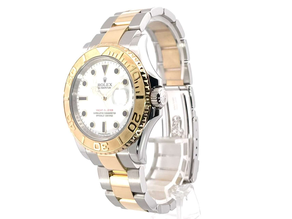 Rolex Yachtmaster 16623 Edelstahl Gelbgold Weiß mit weißem Zifferblatt, poliertem Edelstahlgehäuse und 18 kt Gelbgold Lünette