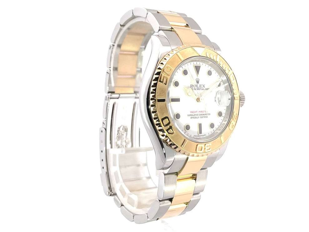 Rolex Yachtmaster 16623 Edelstahl Gelbgold Weiß, poliertes Edelstahlgehäuse, Gelbgold Lünette, weißes Zifferblatt, Edelstahl/Gelbgold Armband