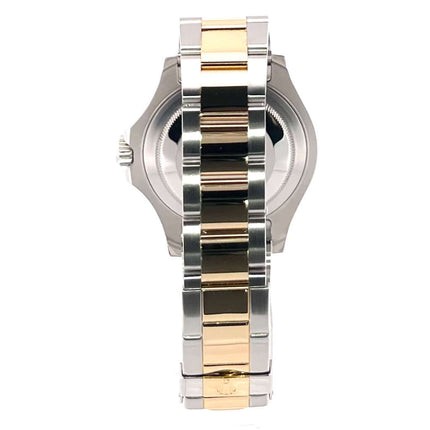 Rückseite des Rolex Yachtmaster 16623 Uhrgehäuses mit zweifarbigem Edelstahl und Gelbgold Armband