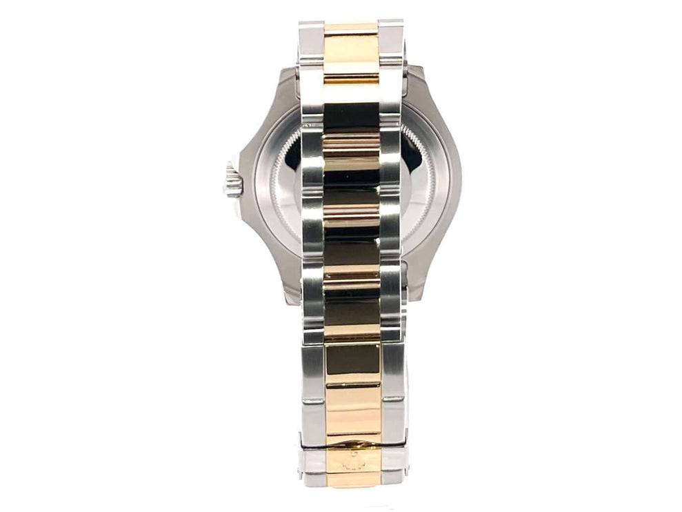 Rückseite des Rolex Yachtmaster 16623 Uhrgehäuses mit zweifarbigem Edelstahl und Gelbgold Armband