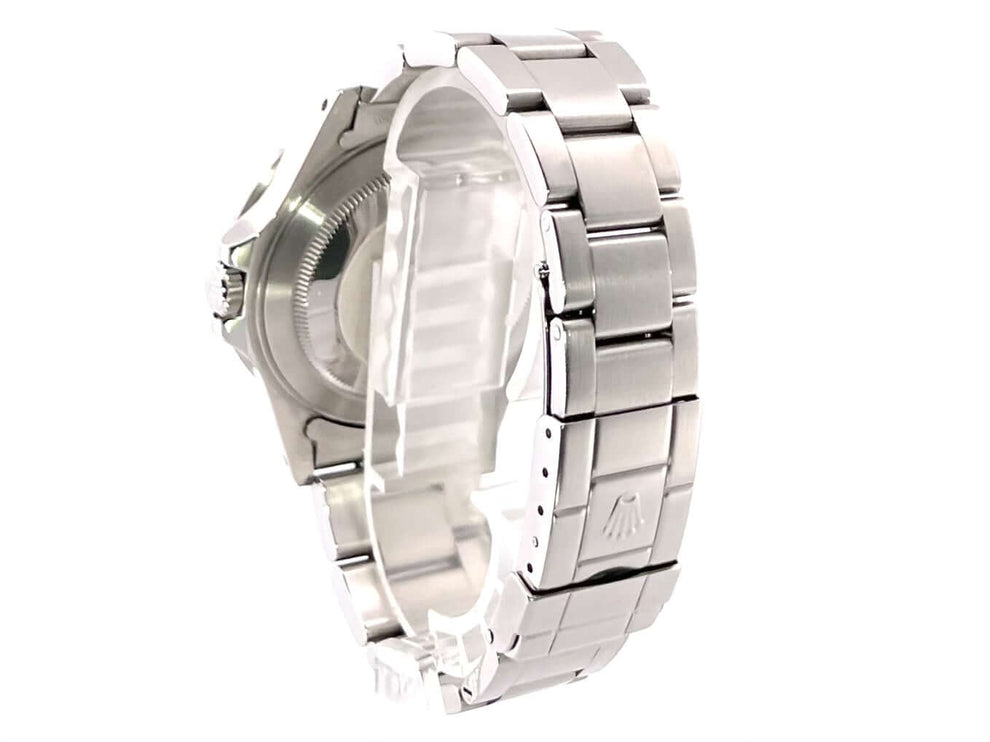 Rückseite des Rolex GMT Master II 16710 Pepsi U-Serie aus Edelstahl mit Faltschließe, Modell aus 1999