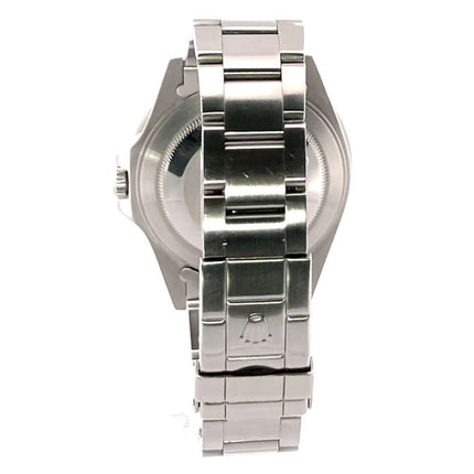 Rückseite des Rolex GMT Master II 16710 Pepsi U-Serie, poliertes und satiniertes Edelstahl-Oyster-Armband mit Faltschließe.