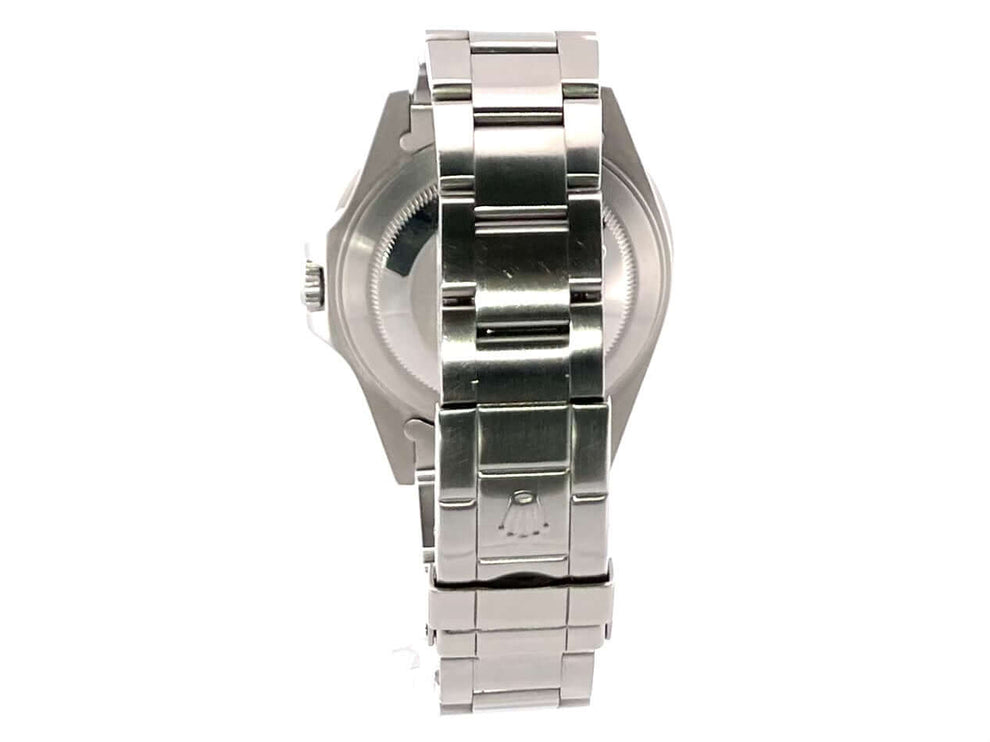 Rückseite des Rolex GMT Master II 16710 Pepsi U-Serie, poliertes und satiniertes Edelstahl-Oyster-Armband mit Faltschließe.