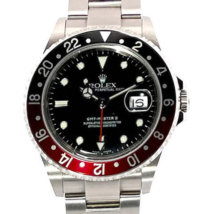 Rolex GMT-Master II 16710 Herrenuhr Edelstahl poliert und satiniert, schwarz/rote Lünette, schwarzes Zifferblatt, Oyster Edelstahlband