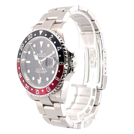 Rolex GMT-Master II 16710 aus Edelstahl mit schwarz/roter Lünette und schwarzem Zifferblatt, 40 mm Gehäusedurchmesser, Oyster Edelstahlband