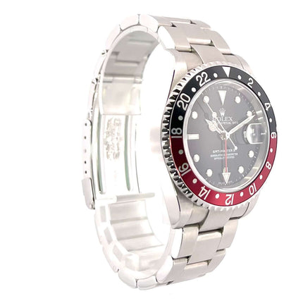 Rolex GMT-Master II 16710 Uhr Edelstahl Gehäuse, schwarz/rote Lünette, schwarzes Zifferblatt, Edelstahlarmband mit Faltschließe, aus 2005.