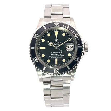 Rolex Submariner Date 1680 Edelstahlgehäuse drehbare Lünette schwarzes Zifferblatt Edelstahlarmband Oyster Faltschließe Automatikwerk