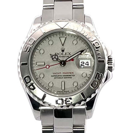 Rolex Yacht-Master 29 Edelstahl Platin 169622 aus 2002 mit Platin-Lünette und Oyster Edelstahl Armband, poliert und satiniert.