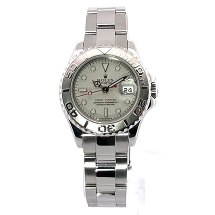 Rolex Yacht-Master 29 Edelstahl Platin 169622 aus 2002, poliertes und satiniertes Edelstahlgehäuse mit 60-Minuten-Skala, Oyster-Armband.