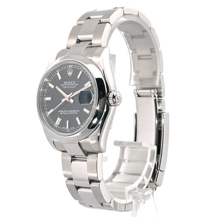 Rolex Datejust 31 Edelstahl 178240 Schwarz mit poliertem und satiniertem Oyster Armband und schwarzem Zifferblatt, Automatik, Chronometer.