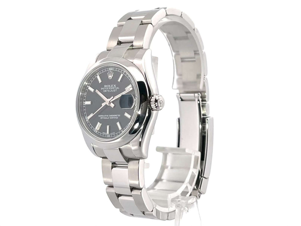 Rolex Datejust 31 Edelstahl 178240 Schwarz mit poliertem und satiniertem Oyster Armband und schwarzem Zifferblatt, Automatik, Chronometer.