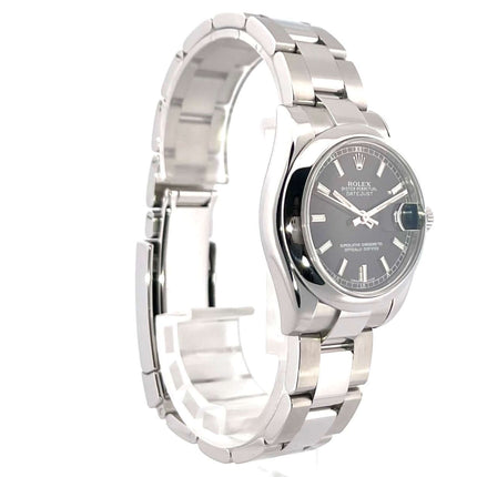 Rolex Datejust 31 Edelstahl 178240 Schwarz mit Oyster Armband und schwarzem Zifferblatt, poliert und satiniertem Edelstahlgehäuse.