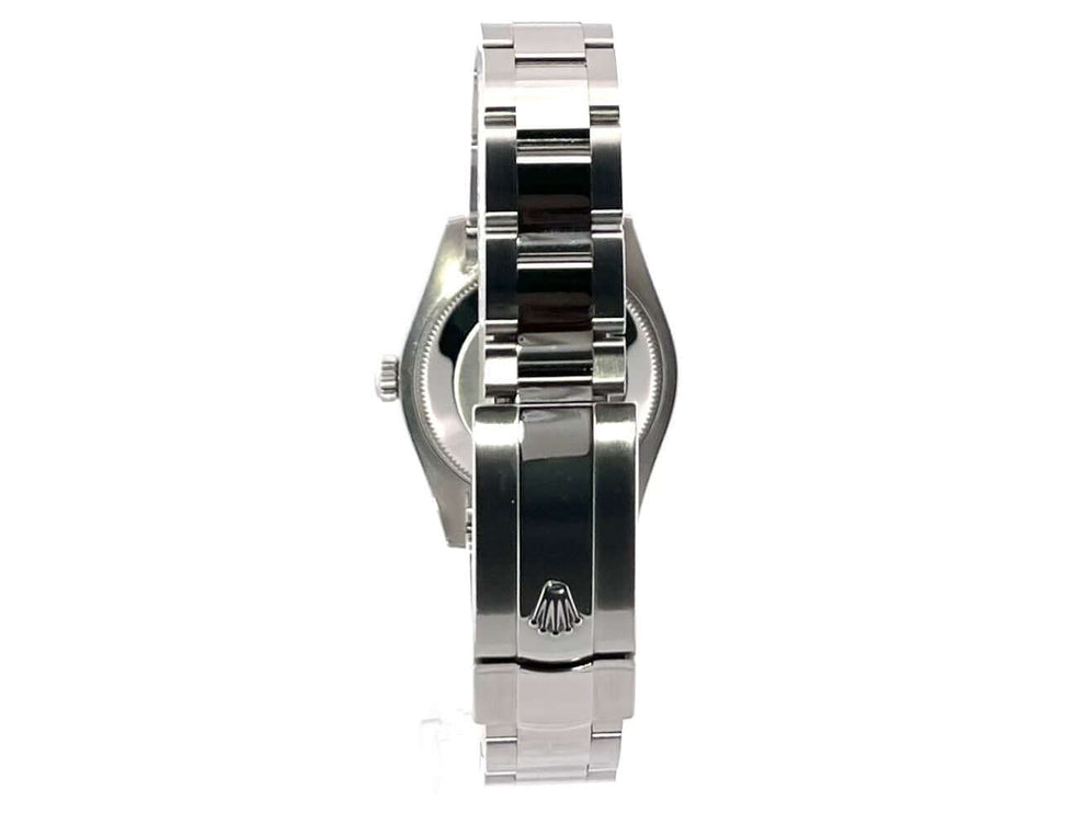 Rückansicht Rolex Datejust 31 Edelstahl 178240 Schwarz mit poliertem und satiniertem Oyster-Armband und Faltschließe.