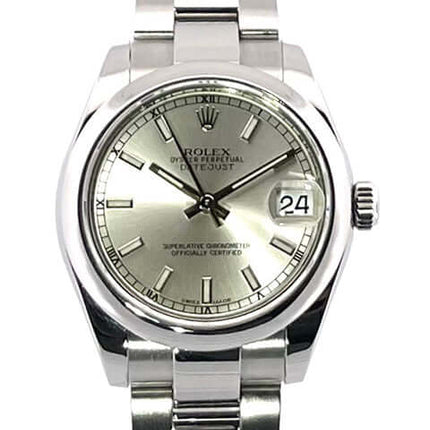 Rolex Oyster Datejust 31 Ref. 178240 mit silberfarbenem Zifferblatt und Edelstahl-Oyster-Armband, Datum, Automatik 2016 Modell.