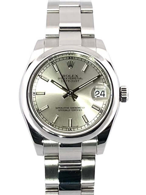 Rolex Oyster Datejust 31 Ref. 178240 mit silberfarbenem Zifferblatt und Edelstahl-Oyster-Armband, Datum, Automatik 2016 Modell.