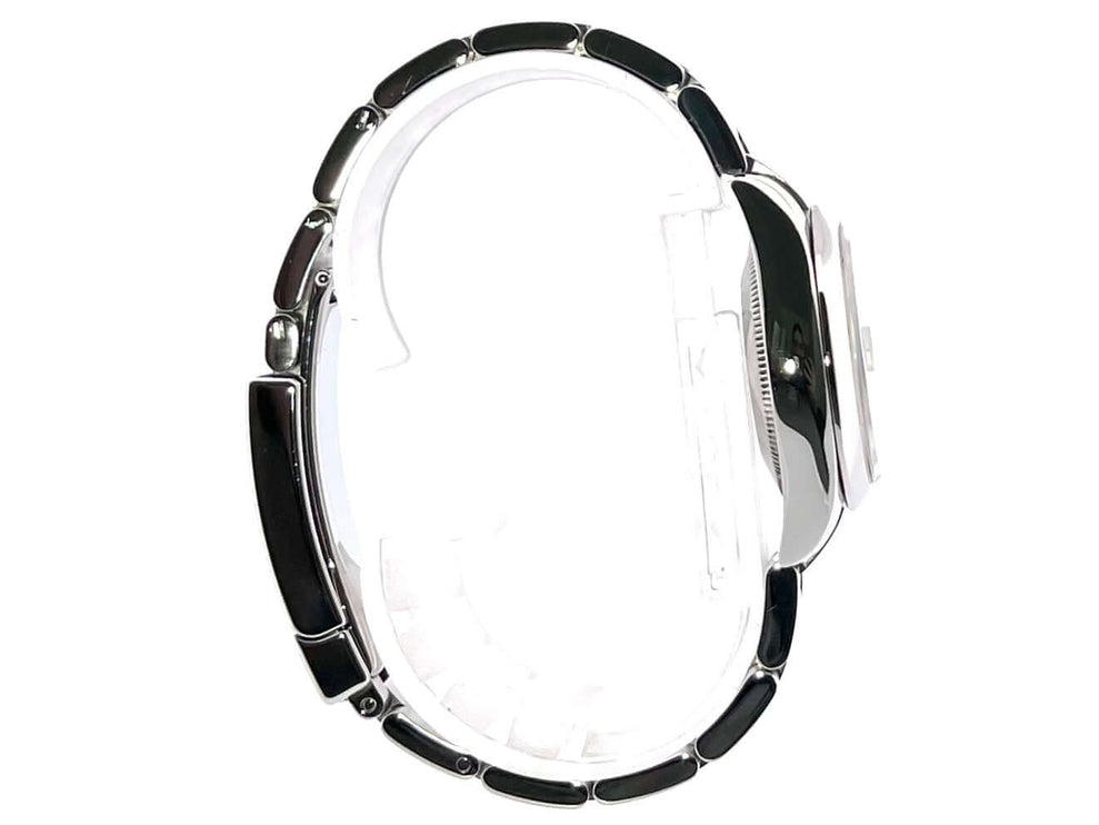 Rolex Oyster Datejust 31 Ref. 178240 Seitenansicht, silbernes Edelstahlgehäuse und Armband, poliert und satiniert, 31 mm Gehäusedurchmesser.