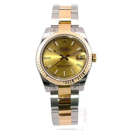 Rolex Datejust 31 178273 Champagner Zifferblatt, Edelstahl und 18 kt Gelbgold Gehäuse und Armband, Luxus Damenuhr