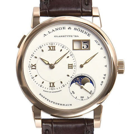 A. Lange & Söhne Lange 1 Mondphase Rotgold 18 kt, braunes Alligatorlederband, Mondphase-Anzeige, silbernes Zifferblatt