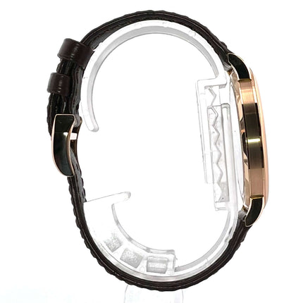 A. Lange & Söhne Saxonia Thin Rotgold 201.033 Seitenansicht, braunes Alligatorlederband mit Dornschließe, 18 kt Rotgold, 5,9 mm Gehäusehöhe