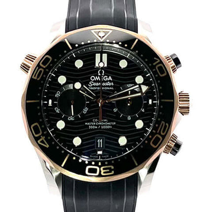 Omega Seamaster Diver 300M Chronograph 210.22.44.51.01.001 Edelstahlgehäuse, Roségold Lünette, schwarzes Kautschukband, schwarzes Zifferblatt