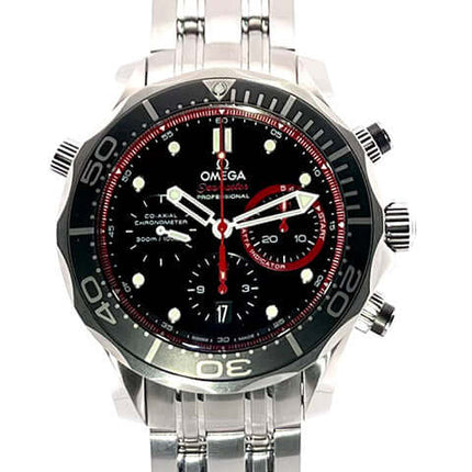 Omega Seamaster 300M Chrono Diver 44 mm Referenz 212.32.44.50.01.001 aus Edelstahl mit schwarzem Zifferblatt und Edelstahlarmband aus dem Jahr 2017