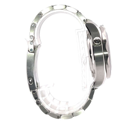 Seiteansicht der Omega Seamaster 300M Chrono Diver 44 mm, Edelstahlgehäuse und -armband, Ref. 212.32.44.50.01.001, Automatikwerk, 2017.