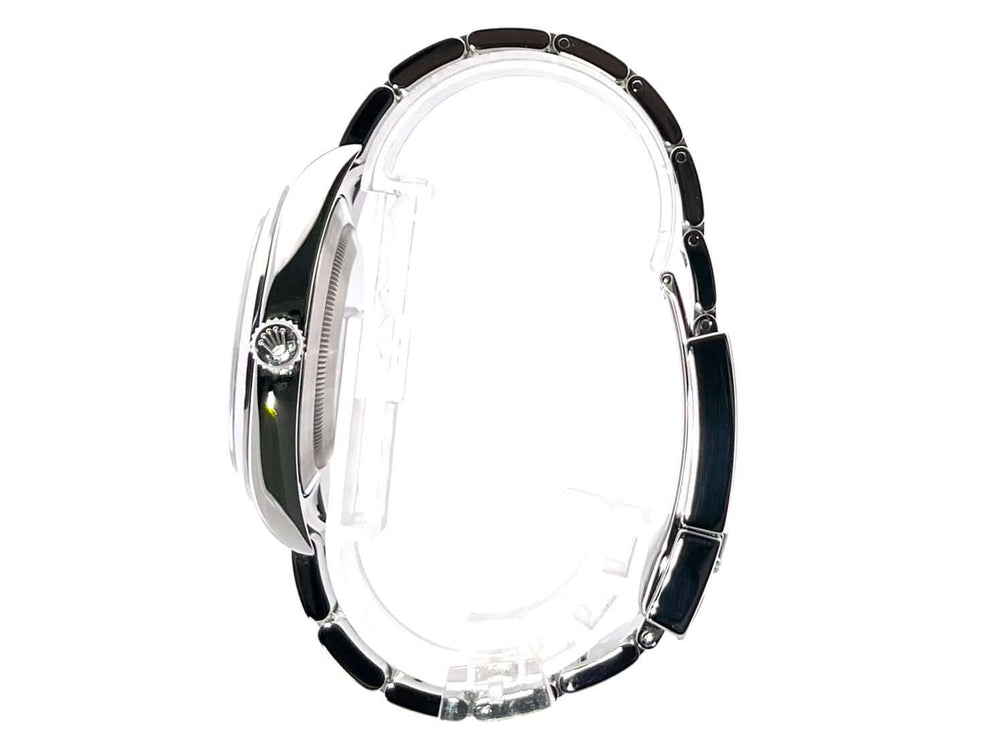 Rolex Explorer I Edelstahl 214270 Seitenansicht, polierte und satinierte Edelstahlgehäuse, schwarzes Zifferblatt, Automatikwerk, Modell aus 2011