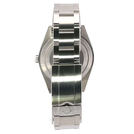 Rückansicht des Rolex Explorer I Edelstahl 214270, poliertes und satiniertes Edelstahlband mit Faltschließe.