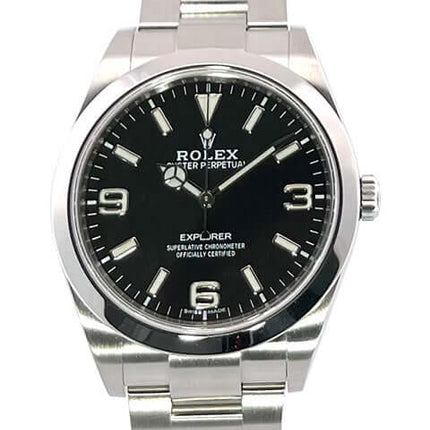 Rolex Explorer I Edelstahl 214270 mit poliertem und satiniertem Edelstahlgehäuse und -band, schwarzes Zifferblatt, Ref. 2019.