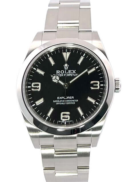 Rolex Explorer I Edelstahl 214270 mit poliertem und satiniertem Edelstahlgehäuse und -band, schwarzes Zifferblatt, Ref. 2019.
