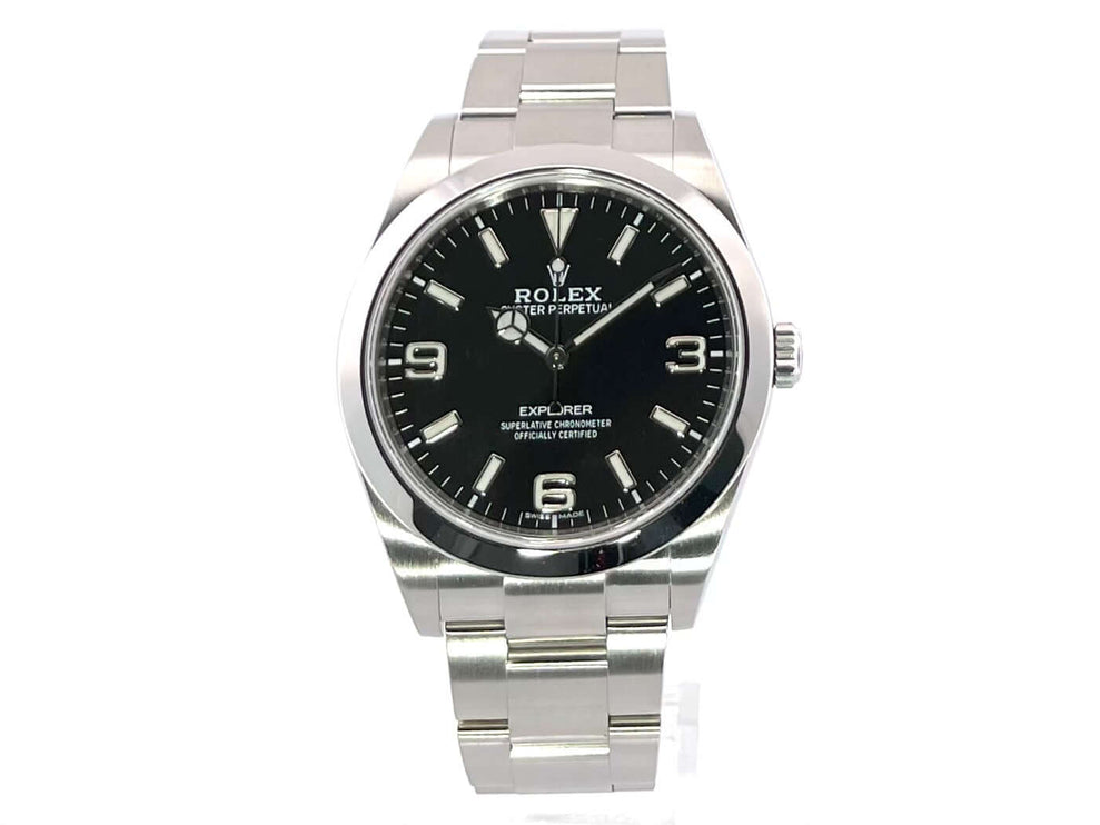 Rolex Explorer I Edelstahl 214270 mit schwarz Zifferblatt und Oyster Edelstahlband