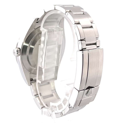 Rückseite der Rolex Explorer I Edelstahl 214270 mit poliertem und satiniertem Oyster-Edelstahlband und Faltschließe