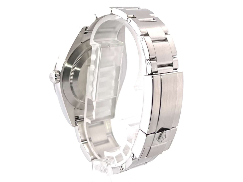 Rückseite der Rolex Explorer I Edelstahl 214270 mit poliertem und satiniertem Oyster-Edelstahlband und Faltschließe