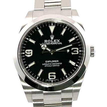 Rolex Explorer I Edelstahl Ref. 214270 aus 2020 mit schwarzem Zifferblatt und Oyster Edelstahlband.