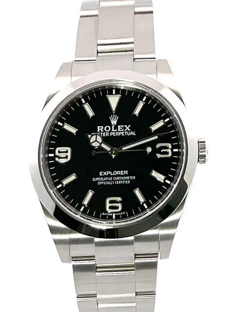 Rolex Explorer I Edelstahl Ref. 214270 aus 2020 mit schwarzem Zifferblatt und Oyster Edelstahlband.
