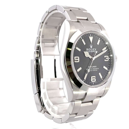 Rolex Explorer I Edelstahl 214270 aus 2020 mit poliertem und satiniertem Edelstahlgehäuse, 39 mm Durchmesser, schwarzem Zifferblatt und Oyster Edelstahlband