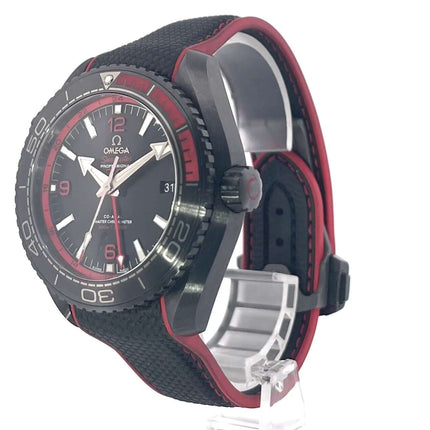 Omega Seamaster Planet Ocean 600m Deep Black 45,5 GMT Keramikgehäuse, schwarze Lünette, schwarz/rotes Kautschukband, Ref. 215.92.46.22.01.003