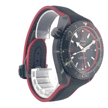 Omega Seamaster Planet Ocean 600m Deep Black 45.5 GMT 215.92.46.22.01.003 mit Keramikgehäuse und schwarzem/rotem Kautschukband